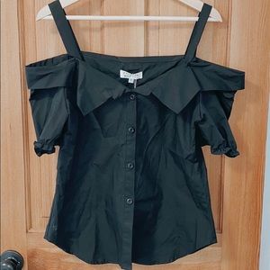 Black Off-Shoulder Button Down